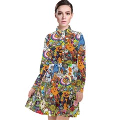 Cartoon Characters Tv Show  Adventure Time Multi Colored Long Sleeve Chiffon Shirt Dress by Sarkoni