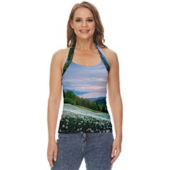 Field Of White Petaled Flowers Nature Landscape Basic Halter Top by Sarkoni