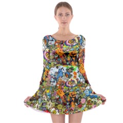 Cartoon Characters Tv Show  Adventure Time Multi Colored Long Sleeve Skater Dress by Sarkoni