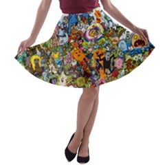 Cartoon Characters Tv Show  Adventure Time Multi Colored A-line Skater Skirt by Sarkoni