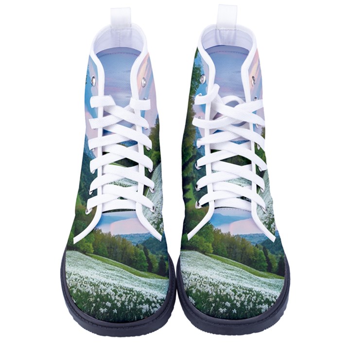 Field Of White Petaled Flowers Nature Landscape Women s High-Top Canvas Sneakers