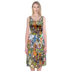 Cartoon Characters Tv Show  Adventure Time Multi Colored Midi Sleeveless Dress by Sarkoni