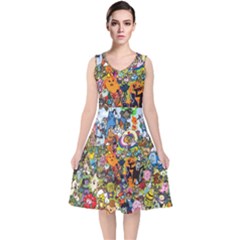 Cartoon Characters Tv Show  Adventure Time Multi Colored V-neck Midi Sleeveless Dress  by Sarkoni