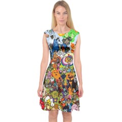 Cartoon Characters Tv Show  Adventure Time Multi Colored Capsleeve Midi Dress by Sarkoni