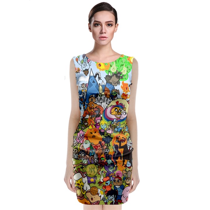 Cartoon Characters Tv Show  Adventure Time Multi Colored Sleeveless Velvet Midi Dress