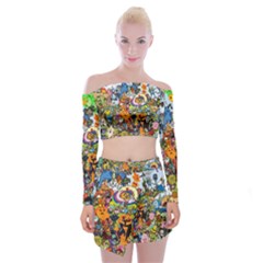 Cartoon Characters Tv Show  Adventure Time Multi Colored Off Shoulder Top With Mini Skirt Set by Sarkoni