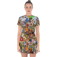 Cartoon Characters Tv Show  Adventure Time Multi Colored Drop Hem Mini Chiffon Dress by Sarkoni