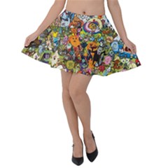 Cartoon Characters Tv Show  Adventure Time Multi Colored Velvet Skater Skirt by Sarkoni