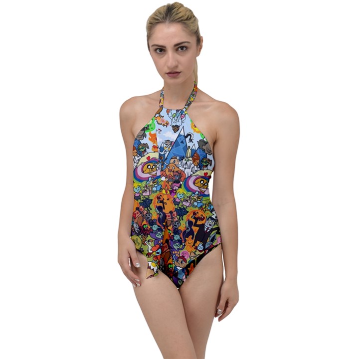 Cartoon Characters Tv Show  Adventure Time Multi Colored Go with the Flow One Piece Swimsuit