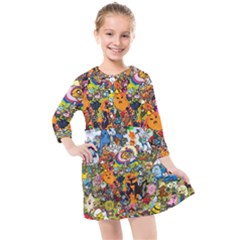 Cartoon Characters Tv Show  Adventure Time Multi Colored Kids  Quarter Sleeve Shirt Dress by Sarkoni