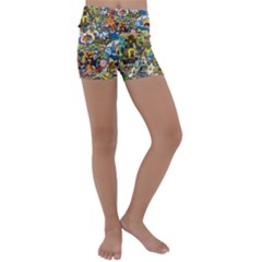 Cartoon Characters Tv Show  Adventure Time Multi Colored Kids  Lightweight Velour Yoga Shorts by Sarkoni