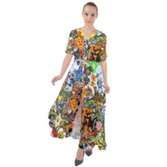 Cartoon Characters Tv Show  Adventure Time Multi Colored Waist Tie Boho Maxi Dress by Sarkoni