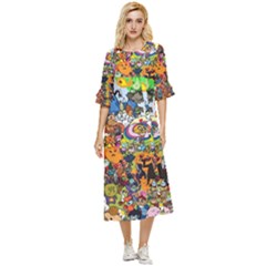 Cartoon Characters Tv Show  Adventure Time Multi Colored Double Cuff Midi Dress by Sarkoni