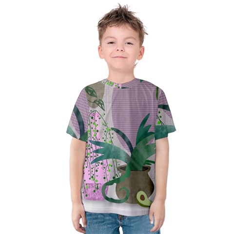 Botanical Plants Green Sheet Art Kids  Cotton T-shirt by Sarkoni