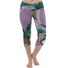 Botanical Plants Green Sheet Art Capri Yoga Leggings by Sarkoni