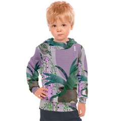 Botanical Plants Green Sheet Art Kids  Hooded Pullover by Sarkoni