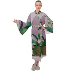 Botanical Plants Green Sheet Art Maxi Velvet Kimono by Sarkoni