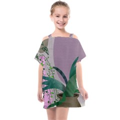 Botanical Plants Green Sheet Art Kids  One Piece Chiffon Dress by Sarkoni