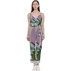 Botanical Plants Green Sheet Art V-neck Camisole Jumpsuit by Sarkoni