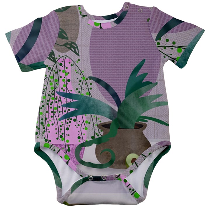 Botanical Plants Green Sheet Art Baby Short Sleeve Bodysuit