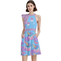 Unicorn Lollipop Cocktail Party Halter Sleeveless Dress With Pockets by flowerland