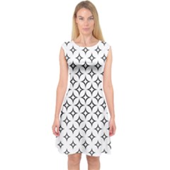 Star Curved Pattern Monochrome Capsleeve Midi Dress by Pakjumat