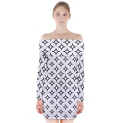 Star Curved Pattern Monochrome Long Sleeve Off Shoulder Dress by Pakjumat