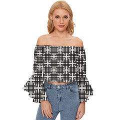 Pattern Vector Halftone Wallpaper Off Shoulder Flutter Bell Sleeve Top