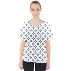 Star Curved Pattern Monochrome V-neck Dolman Drape Top by Pakjumat