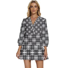 Pattern Vector Halftone Wallpaper V-Neck Placket Mini Dress