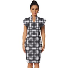 Pattern Vector Halftone Wallpaper Vintage Frill Sleeve V-Neck Bodycon Dress