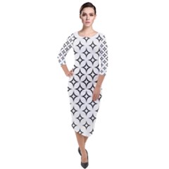 Star Curved Pattern Monochrome Quarter Sleeve Midi Velour Bodycon Dress by Pakjumat