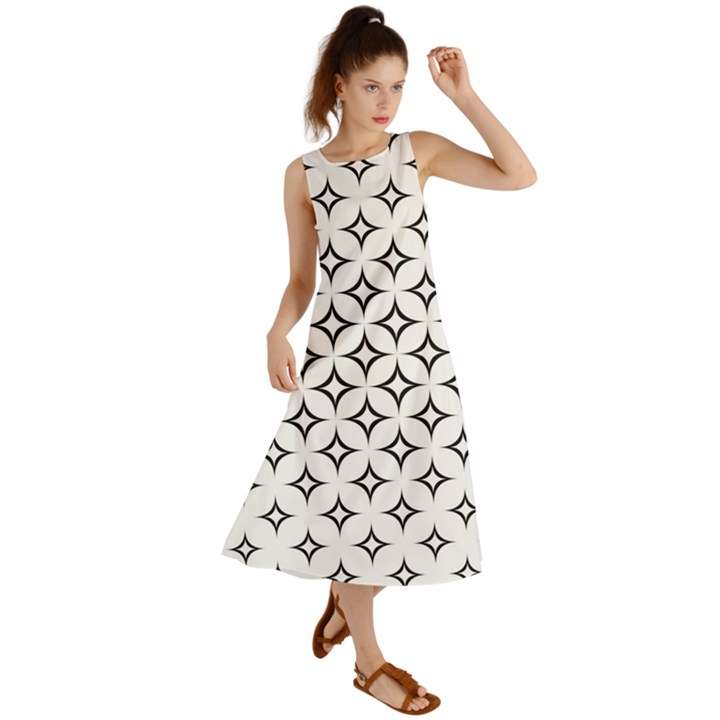 Star Curved Pattern Monochrome Summer Maxi Dress