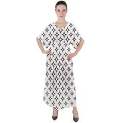 Star Curved Pattern Monochrome V-neck Boho Style Maxi Dress by Pakjumat