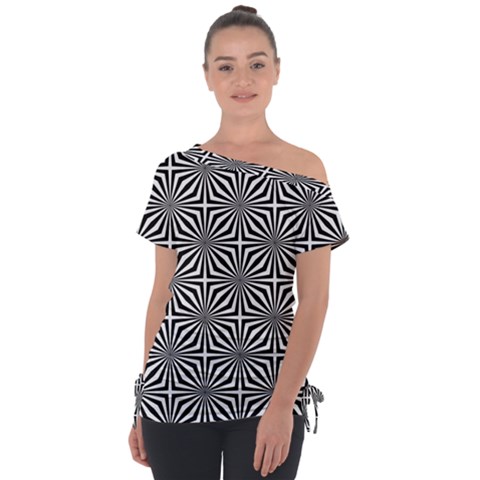 Background Pattern Halftone Black White Off Shoulder Tie-up T-shirt by Pakjumat