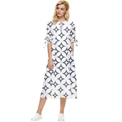 Star Curved Pattern Monochrome Bow Sleeve Chiffon Midi Dress by Pakjumat