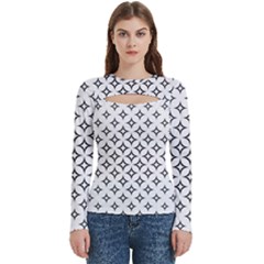 Star Curved Pattern Monochrome Women s Cut Out Long Sleeve T-shirt by Pakjumat