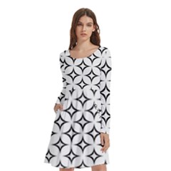 Star Curved Pattern Monochrome Long Sleeve Knee Length Skater Dress With Pockets by Pakjumat