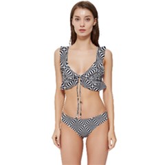 Background Pattern Halftone Black White Low Cut Ruffle Edge Bikini Set by Pakjumat