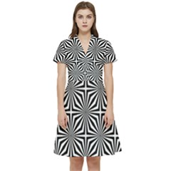 Background Pattern Halftone Black White Short Sleeve Waist Detail Dress