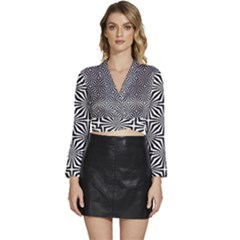 Background Pattern Halftone Black White Long Sleeve Tie Back Satin Wrap Top by Pakjumat