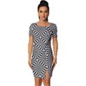 Background Pattern Halftone Black White Fitted Knot Split End Bodycon Dress View1