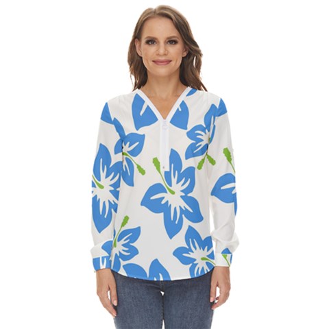 Hibiscus Wallpaper Flowers Floral Zip Up Long Sleeve Blouse by Pakjumat