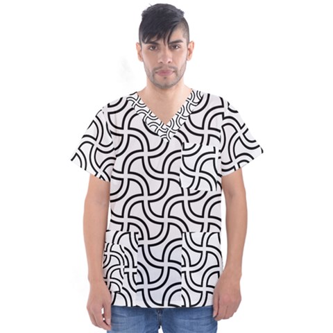 Pattern Monochrome Repeat Black And White Men s V-neck Scrub Top by Pakjumat