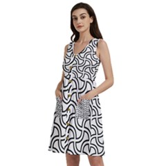 Pattern Monochrome Repeat Black And White Sleeveless Dress With Pocket by Pakjumat