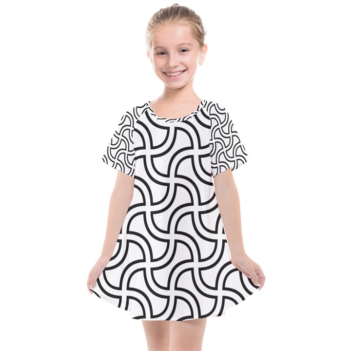 Pattern Monochrome Repeat Black And White Kids  Smock Dress