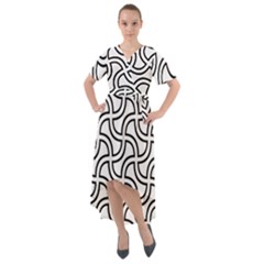 Pattern Monochrome Repeat Black And White Front Wrap High Low Dress by Pakjumat