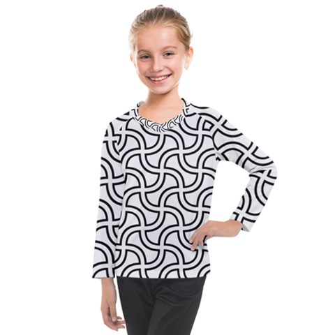 Pattern Monochrome Repeat Black And White Kids  Long Mesh T-shirt by Pakjumat