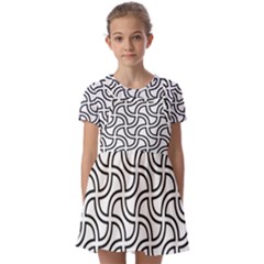 Pattern Monochrome Repeat Black And White Kids  Short Sleeve Pinafore Style Dress by Pakjumat