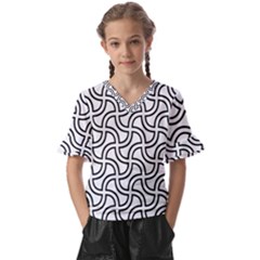 Pattern Monochrome Repeat Black And White Kids  V-neck Horn Sleeve Blouse by Pakjumat